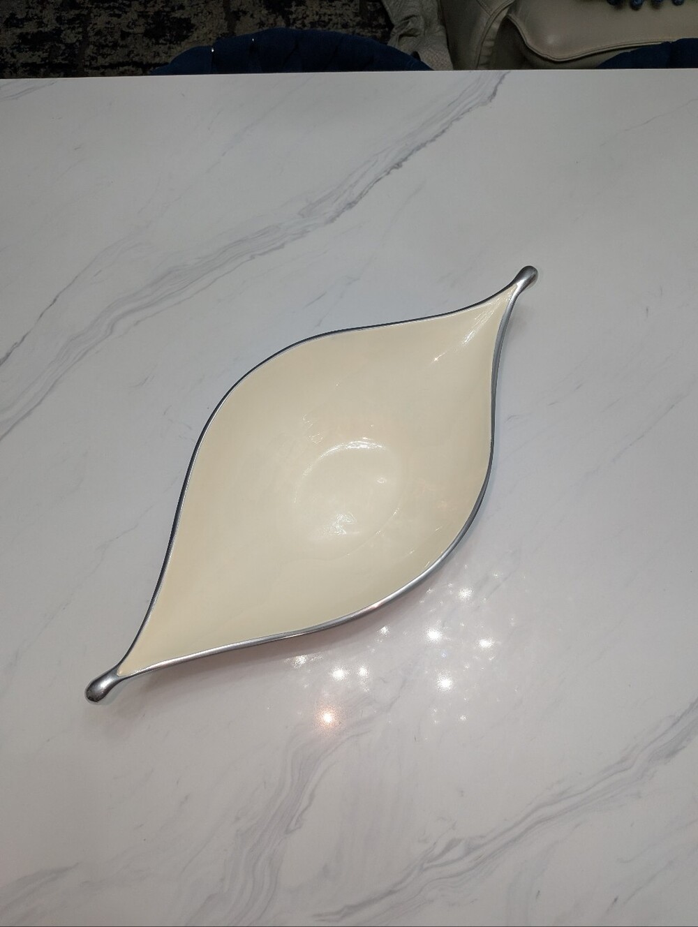 $315 Nima Oberoi Lunares 19" Pod Oval Serving Bowl Gondola Aluminum Cream Enamel